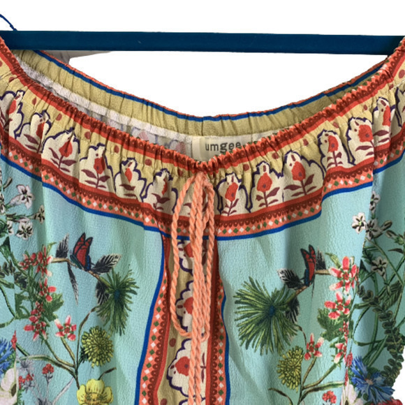 UMGEE Turquoise Blue Floral Straight Off The Runway Off-Shoulder Top - Picture 7 of 12